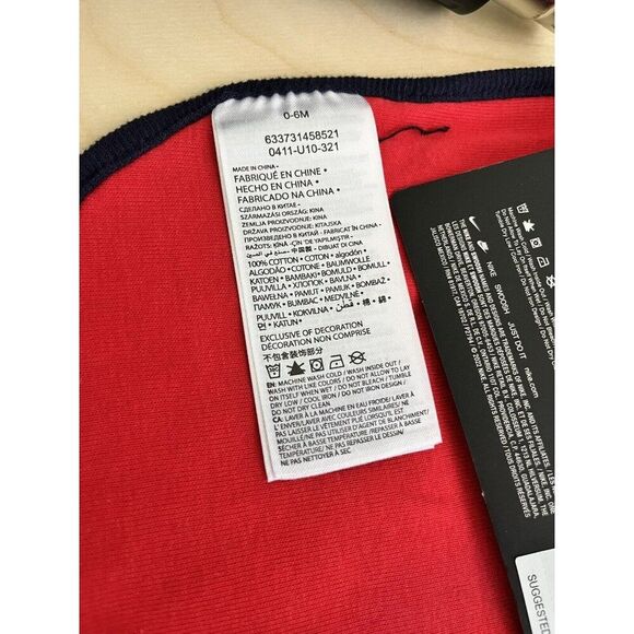 Nike Baby Red Blue Cotton Cuffed Ribbed Trim Swoosh Logo Bib Booties Set 0-6 MO - Picture 3 of 8